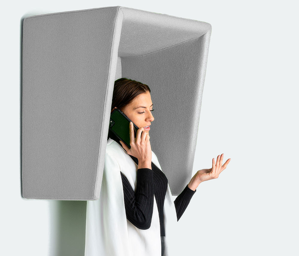 Storacall T900 Indoor Acoustic Fabric Telephone Hood - Wall and Desk mountable hood upholstered with acoustic Camira Blazer  fabric. Blue or Grey