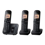 Panasonic KX-TGC223E - Cordless phone - answering system with caller ID/call waiting - DECT\\GAP - 3-way call capability - black + 2 additional handsets KX-TGC223EB