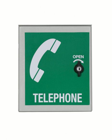 Storacall GRP Telephone Cabinet - External Use. Red, green, grey or blue labelling on door and sides