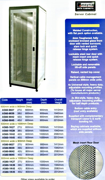 Assynia 39U Server Cabinet 800x900mm Free Standing